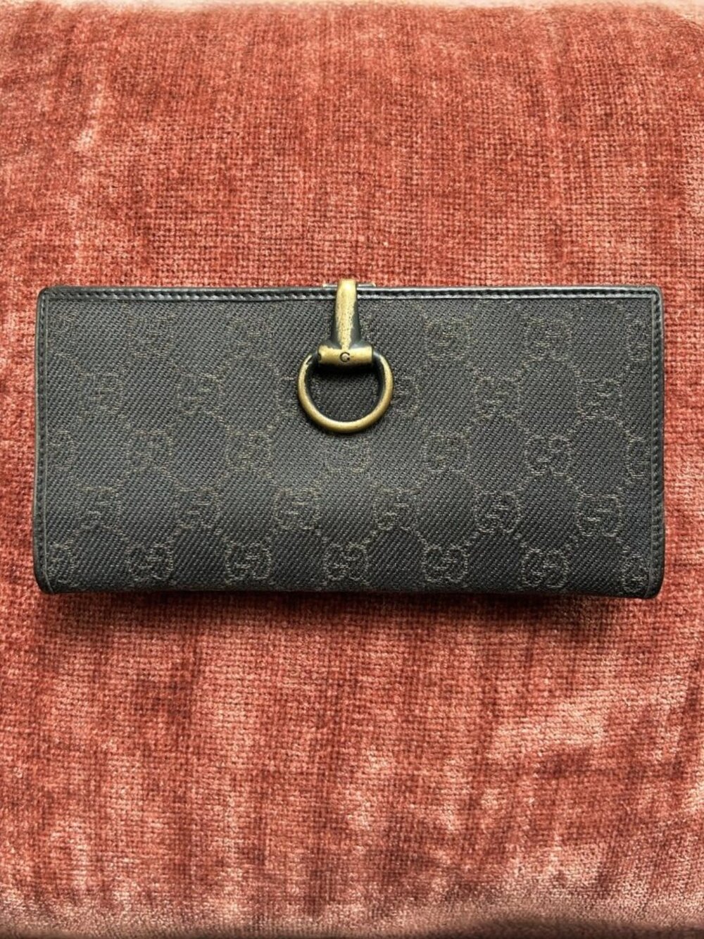 GUCCI Horsebit Canvas Long Wallet, Brown